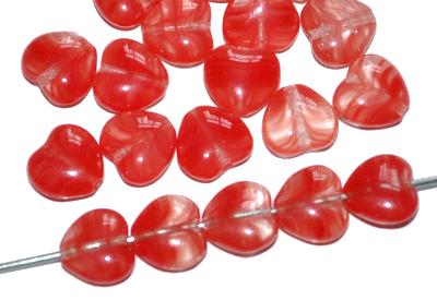Glasperlen Herzen Mischglas rot kristall, hergestellt in Gablonz / Tschechien