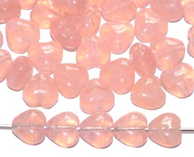 Glasperlen Herzen Opalglas rosa marmoriert, hergestellt in Gablonz / Tschechien