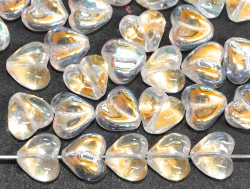 Glasperlen Herzen 
 kristall mit AB,
 hergestellt in Gablonz / Tschechien