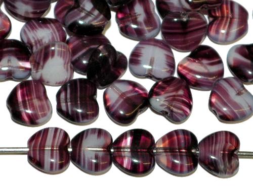 Glasperlen Herzen,
 violett meliert,
 hergestellt in Gablonz / Tschechien
