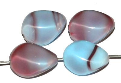 Glasperlen Nuggets, hellblau mit etwas fuchsia, hergestellt in Gablonz / Tschechien