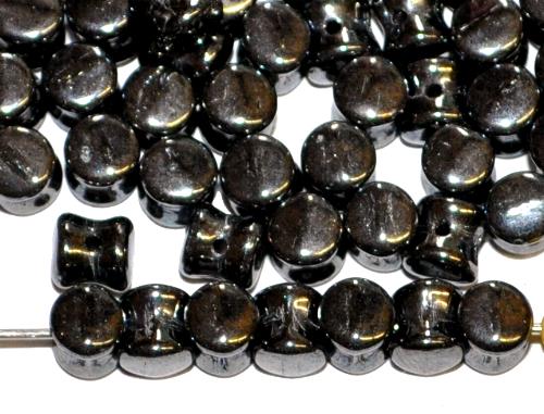 Glasperlen Diabolo ineinander greifend schwarz mit lüster finish, hergestellt in Gablonz / Tschechien