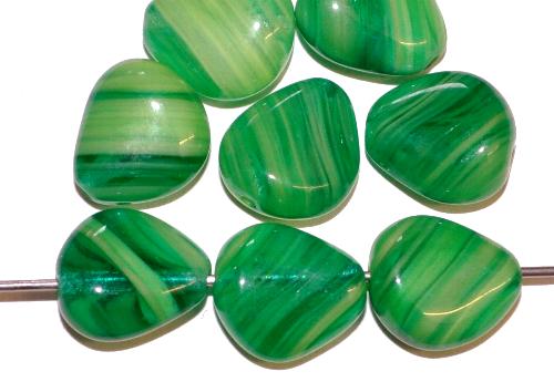 Glasperlen Nuggets
 grün marmoriert,
 hergestellt in Gablonz / Tschechien