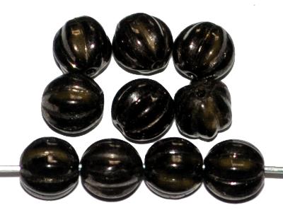Glasperlen Melonbeads
 schwarz opak mit light bronze finish,
 hergestellt in Gablonz / Tschechien