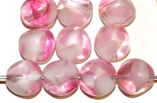 Glasperlen Nuggets Mischglas rosa weiß kristall, hergestellt in Gablonz Tschechien