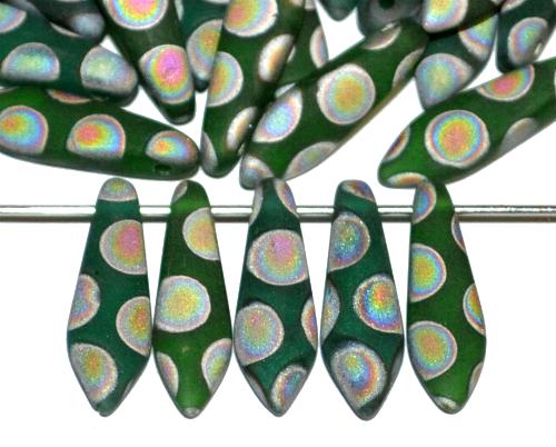 Glasperlen Federperlen, grüntöne transp. matt (frostet) mit metallic Ornamenten, hergestellt in Gablonz / Tschechien
