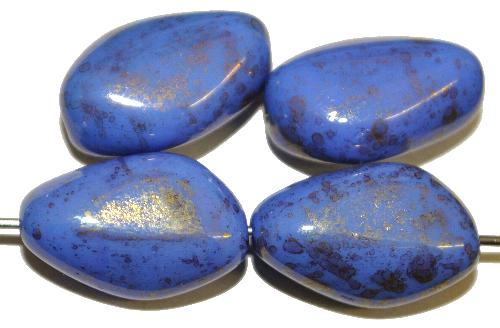 Glasperlen Nuggets 
 blau opak mit metallic finish, 
 hergestellt in Gablonz / Tschechien