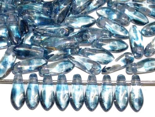 Glasperlen Federperlen, kristall blau mit lüster, hergestellt in Gablonz / Tschechien