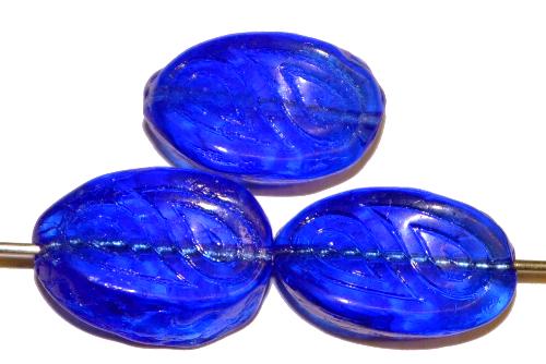Antik style Glasperlen 
 blau transp. mit eingeprägten paisley Muster, 
 nach alten Vorlagen 
 aus den 1920 Jahren in Gablonz Tschechien neu gefertigt