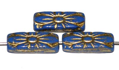 vintage style Glasperlen mit Blütenornament, blau opak mit Goldauflage,
 nach alten Vorlagen aus den 1930 Jahren in Gablonz / Tschechien neu gefertigt