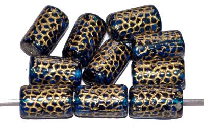 vintage style Glasperlen, Schlangenperle Körper, nach alten Vorlagen aus den 1920 Jahren neu gefertigt, montanablau transp. mit Goldauflage