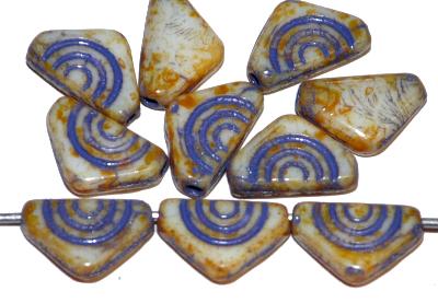 Glasperlen (Shell Beads) mit picasso finish und Farbauflage blau, hergestellt in Gablonz / Tschechien