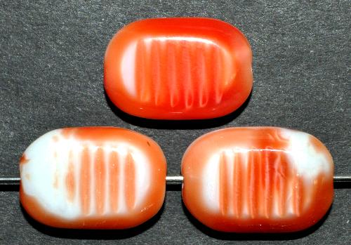 Glasperlen, 
 in den 1960/70 Jahren in Gablonz/Böhmen hergestellt, 
 orangerot weiß opak