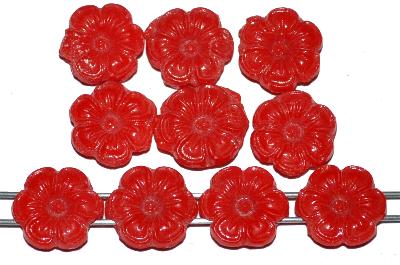 Glasperlen in den 1920/30 Jahren in Gablonz/Böhmen hergestellt
 Blüten rot mit zwei Löchern