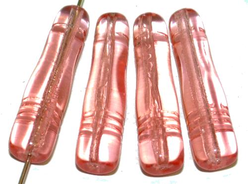 Glasperlen Stäbchen, 
 rosa transp., 
 in der Zeit von 1930 bis 1960 in Gablonz/Böhmen 
 hergestellt