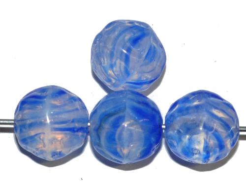 Glasperlen, Opalglas blau, Oberfläch strukturiert, 1920/30 in Gablonz/Böhmen hergestellt