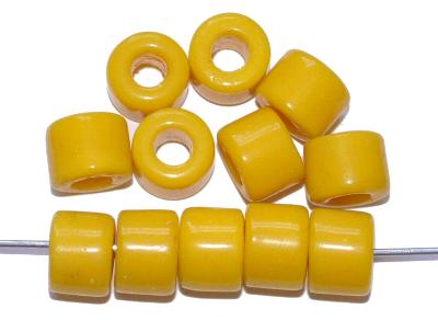 Glasperlen tilt-beads (Prosserbeads)
 gelb opak,
 in den 1920/30 Jahren in Gablonz/Böhmen
 hergestellt