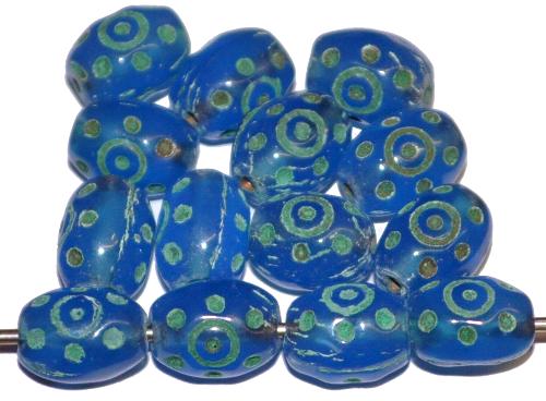 Glasperlen aus Gablonz/Böhmen 1940/50 hergestellt 
 Rosenkranzperlen blau transp. /geprägt mit Farbauflage
