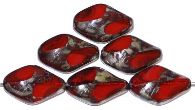 Glasperlen / Table Cut Beads geschliffen rot transp. mit picasso finish, hergestellt in Gablonz / Tschechien