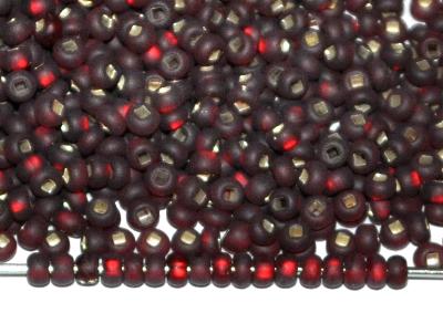 Rocailles von Preciosa Tschechien
 rot mattiert (frostet) mit Silbereinzug