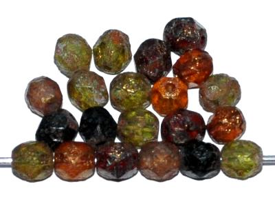 facettierte Glasperlen,
 Mix mit korrodierter Oberfläche,
 hergestellt in Gablonz / Tschechien