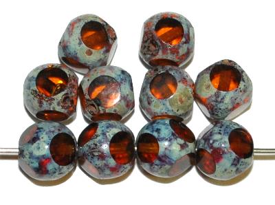 Glasperlen geschliffen Multi Cut Beads topas transp. mit picasso finish, hergestellt in Gablonz / Tschechien
