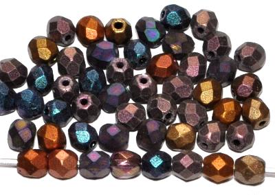 facettierte Glasperlen
 metallic mattiert Farbmix,
 hergestellt in Gablonz / Tschechien