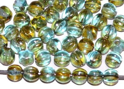 Glasperlen Melonbeads
 transp. mit lüster finish,
 hergestellt in Gablonz / Tschechien