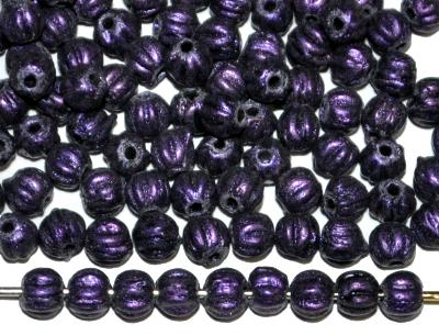 Glasperlen Melonbeads
 metallicviolett,
 hergestellt in Gablonz / Tschechien