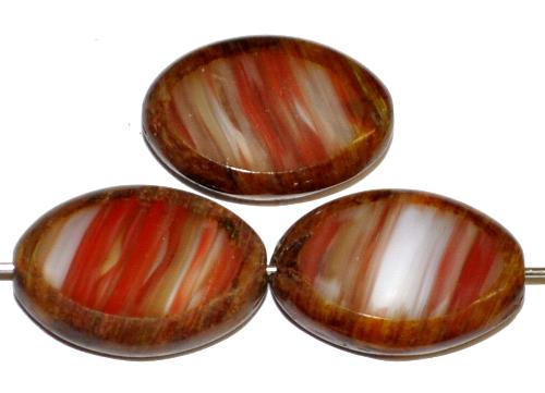 Glasperlen / Table Cut Beads 
 Olive geschliffen,
 rot braun mit picasso finish,
 hergestellt in Gablonz / Tschechien