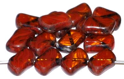 Glasperlen / Table Cut Beads  geschliffen, rot marmoriert mit picasso finish, hergestellt in Gablonz / Tschechien 