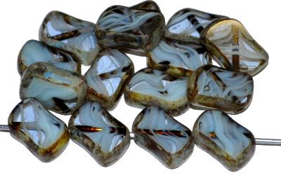 Glasperlen / Table Cut Beads  geschliffen, graublau marmoriert mit picasso finish, hergestellt in Gablonz / Tschechien