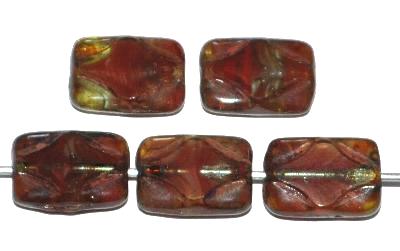 Glasperlen / Table Cut Beads geschliffen, Mischglas rot marmoriert mit picasso finish, hergestellt in Gablonz / Tschechien