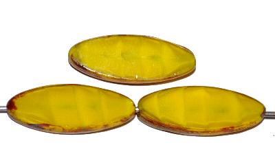 Glasperlen / Table Cut Beads
 geschliffen
 Perlettglas gelb mit picasso finish, 
 hergestellt in Gablonz / Tschechien