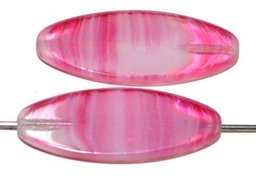 Glasperlen / Table Cut Beads geschliffen, 
 Mischglas rosa marmoriert Rand mattiert, 
 hergestellt in Gablonz / Tschechien
