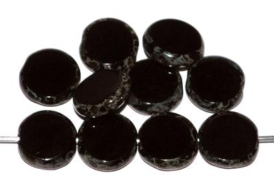 Glasperlen / Table Cut Beads
 Scheiben schwarz, geschliffen mit Travertin-Veredelung,
 hergestellt in Gablonz Tschechien