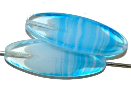 Glasperlen / Table Cut Beads geschliffen, 
 Mischglas hellblau marmoriert Rand mattiert, 
 hergestellt in Gablonz / Tschechien