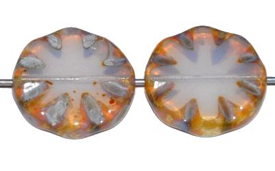 Glasperlen / Table Cut Beads geschliffen, Opalglas mit picasso finish, hergestellt in Gablonz Tschechien