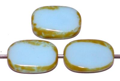 Glasperlen / Table Cut Beads Olive geschliffen hellblau opak mit picasso finish, hergestellt in Gablonz / Tschechien