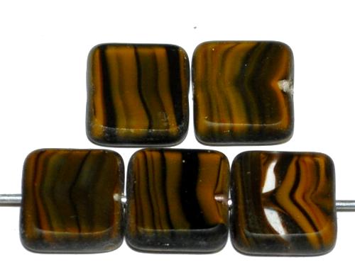 Glasperlen / Table Cut Beads Rechtecke geschliffen, schwarz gelb Rand mattiert (frostet), hergestellt in Gablonz Tschechien