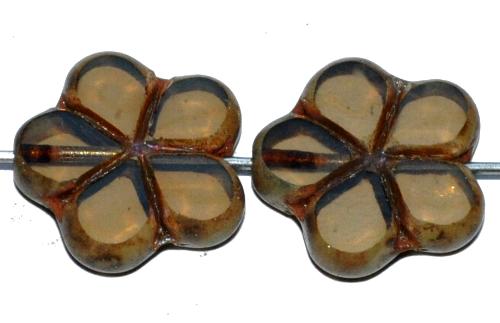 Glasperlen / Table Cut Beads Blüten geschliffen, Opalglasglas mit picasso finish, hergestellt in Gablonz / Tschechien