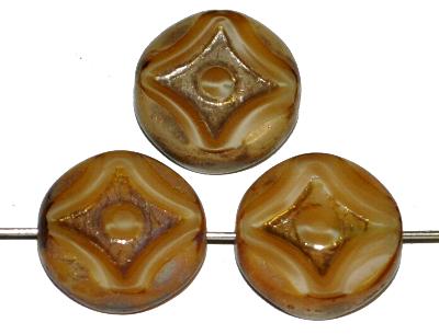 Glasperlen / Table Cut Beads
 beigebraun,
 geschliffen mit burning silver picasso finish, hergestellt in Gablonz / Tschechien