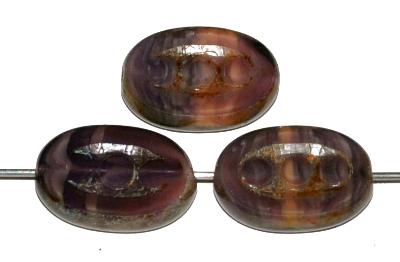 Glasperlen / Table Cut Beads
 geschliffen,
 violett marmoriert opak mit picasso finish,
 nach alten Vorlagen aus den 1930/40 Jahren neu gefertigt