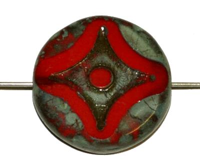 Glasperlen / Table Cut Beads
 rot opak,
 geschliffen mit picasso finish, hergestellt in Gablonz / Tschechien