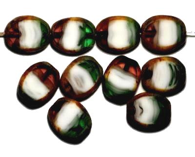 Glasperlen geschliffen / Table Cut Beads,
 multicolor opak mit picasso finish,
 hergestellt in Gablonz / Tschechien