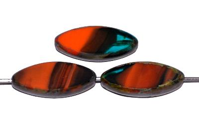 Glasperlen / Table Cut Beads 
 geschliffen 
 Mischglas orange marmoriert mit picasso finish,
 hergestellt in Gablonz / Tschechien