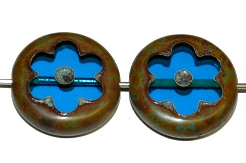 Glasperlen / Table Cut Beads geschliffen, blau transp. mit picasso finish, hergestellt in Gablonz Tschechien