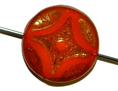 Glasperlen / Table Cut Beads 
 Alabasterglas orange 
 geschliffen mit bronze finish,
 hergestellt in Gablonz / Tschechien
