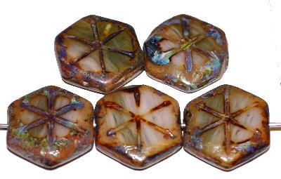 Glasperlen / Table Cut Beads 
 geschliffen
 hellbraun opak mit picasso finish,
 hergestellt in Gablonz / Tschechien