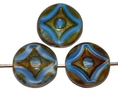 Glasperlen / Table Cut Beads
 blau Perlettglas,
 geschliffen mit picasso finish, hergestellt in Gablonz / Tschechien